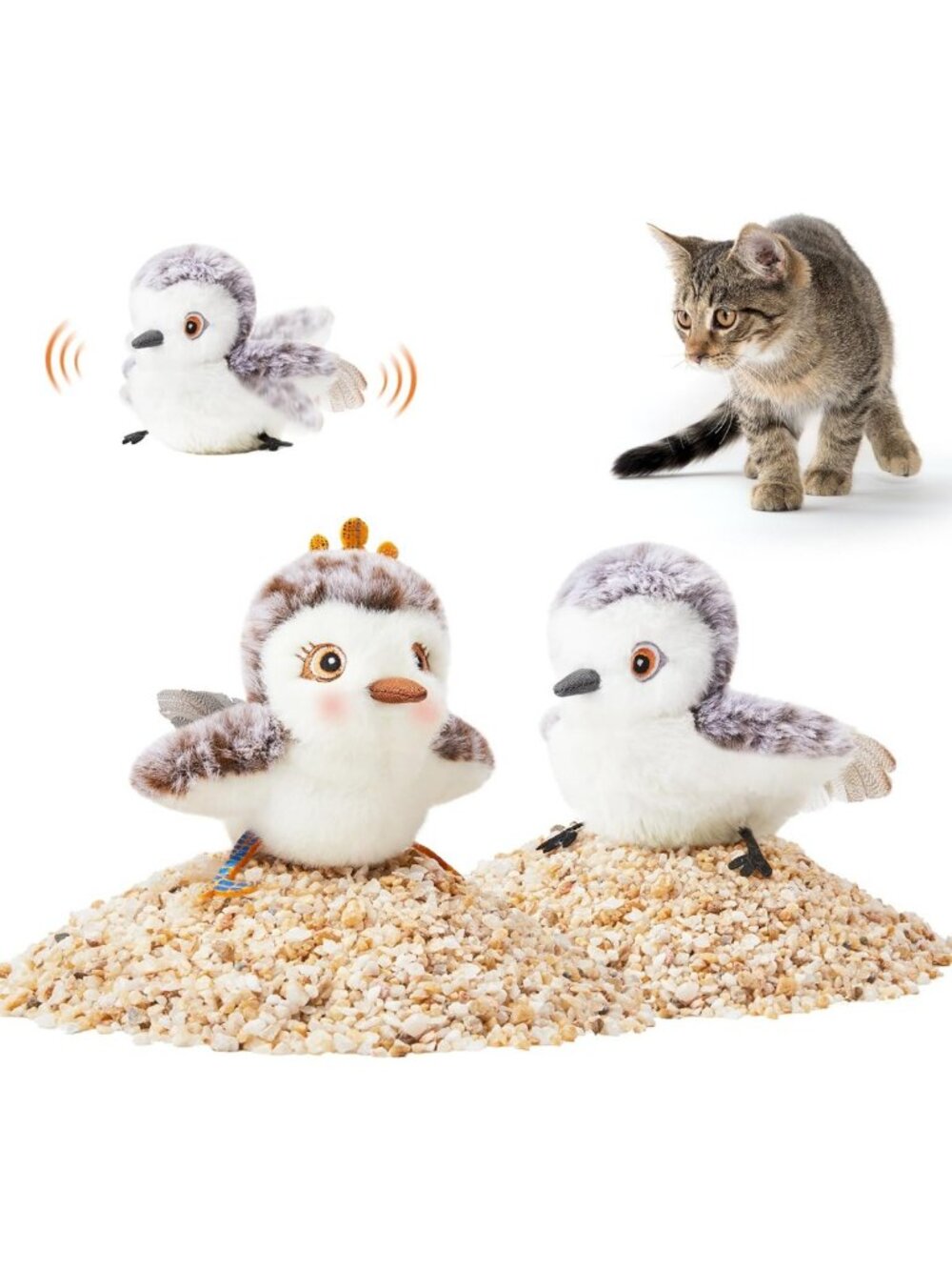 Interactive Cat Toys - 2 Flapping Birds with Chirping Sounds & Catnip - Fun for